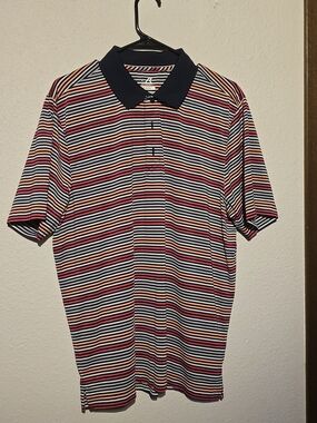 Cutter & Buck Striped Polo in Black, White, Red, Orange